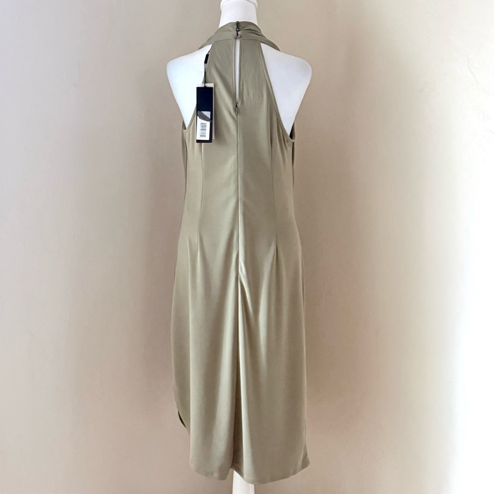 NWT Halston Heritage Asymmetrical Draped Cowl Neck Midi Dress Sage Khaki Green M - Picture 4 of 16